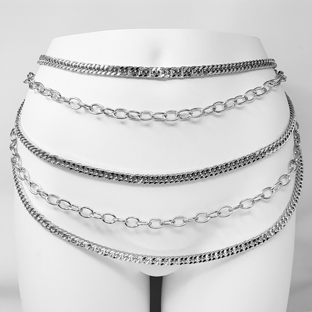 Multi-Layer Silver Chain Statement Belt